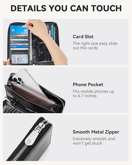 BOSTANTEN Leather Wallet for Women RFID Blocking Zip Around Credit Cards Holder Phone Clutch