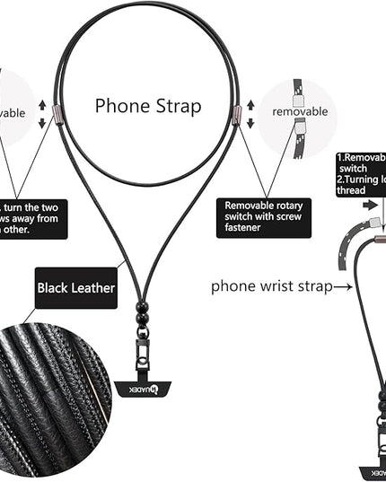 cell phone lanyard Detachable Phone Chain Strap Leather 2-in-1 Wristlet Phone Strap