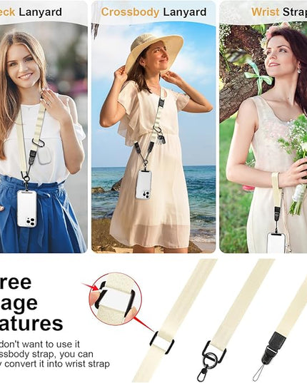 Adjustable Crossbody Phone Lanyard, Universal Phone Wrist Strap and Phone Neck Strap with Tether Tab, Phone Lanyard with Quick Release, Suitable for iPhone and Most Smartphones, Off White