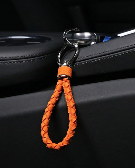 BETTERHUMZ Leather Key Fob Car Weave Keychain Ring Woven Strap Braided Key Chain for Alcantara Accessories