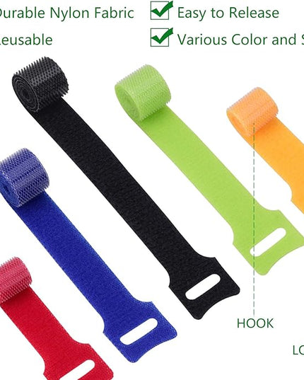 OneLeaf 60 Pcs Reusable Fastening Cable Ties with Hook and Loop, Multi-Purpose Cable Straps Wire Ties Cable Management, Adjustable Cord organizer Ties for Computer/TV/Electronics, 3 Sizes and 5 Colors