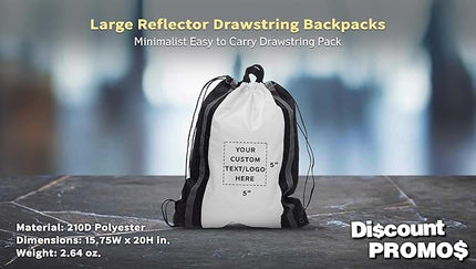 DISCOUNT PROMOS Custom Classic Polyester Drawstring Backpack Set of 10/50/100, Personalized Bulk Pack - Great for Travelling, Gym and for Everyday Use - White