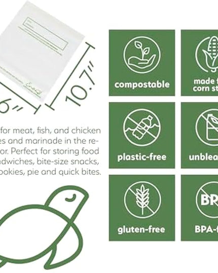 100% Compostable Food Storage Bags [Gallon 50 Count] Eco-Friendly Freezer Bags, Resealable-Bags, Heavy-Duty, Reusable, Off-White by Earth's Natural Alternative (Pack of 8)