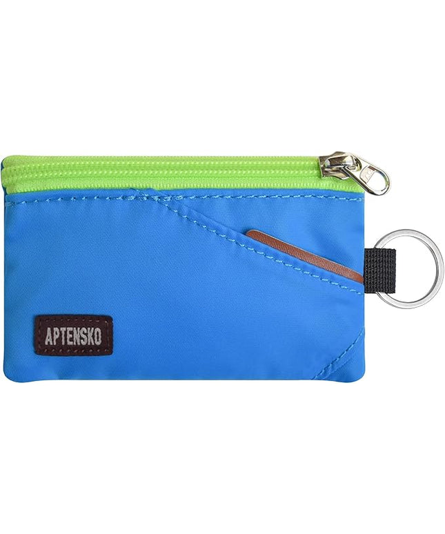 RFID Travel Wallet with Adjustable Lanyard-Zipper Small Wallet with ID Card Holder, Keychain for women&men-Minimalist Slim Waterproof Nylon case for ID, Cash, Key (Sky Blue)