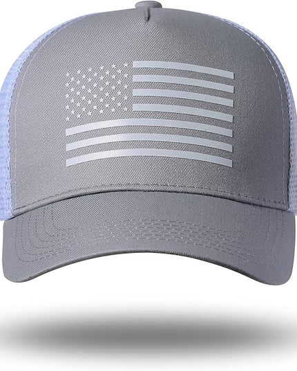 American Flag Trucker Hat - Snapback Hat, Baseball Cap for Men Women - Breathable Mesh Side, Adjustable Fit - for Casual Wear