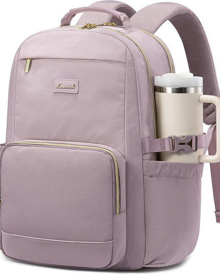 LOVEVOOK Laptop Backpack for Women with Pouch Pocket for Large Capacity Cup,18 Inch Laptop Computer Bag Travel Backpack Purse,Waterproof Work Business Backpack College Teacher Bags,Grayish Purple