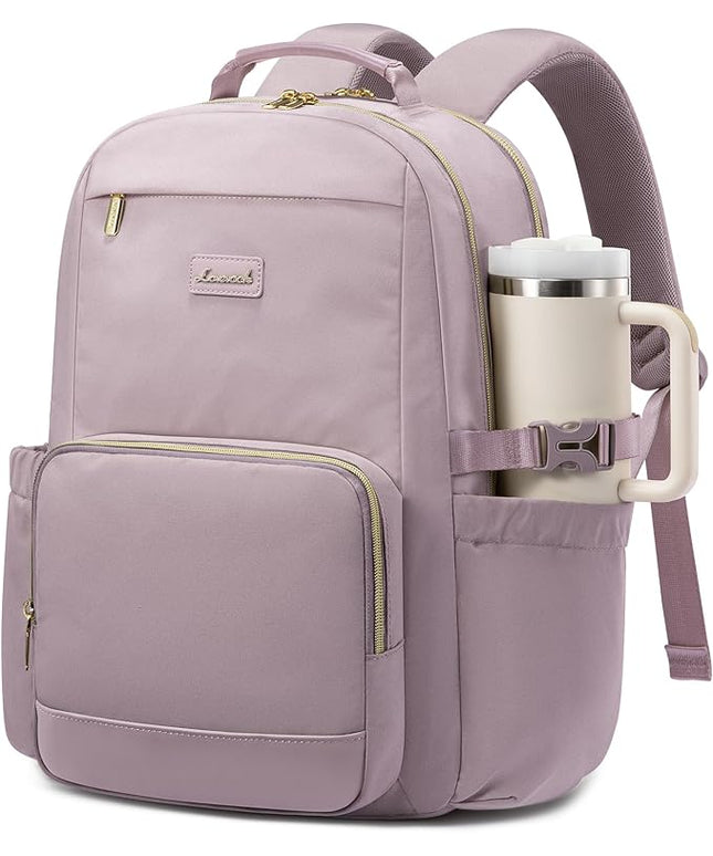LOVEVOOK Laptop Backpack for Women with Pouch Pocket for Large Capacity Cup,18 Inch Laptop Computer Bag Travel Backpack Purse,Waterproof Work Business Backpack College Teacher Bags,Grayish Purple