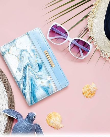 Passport Holder Cover Travel RFID Blocking Passport Cover Rose Gold Cute Flowers Passport Wallet with Elastic Band for Women