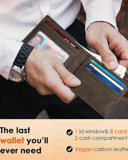 RUNBOX Wallet for Men Slim Leather Bifold RFID Blocking Minimalist Front Pocket Design with Gift Box