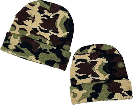 Super Soft Adult & Child Camo Print Winter Knit Beanie Set