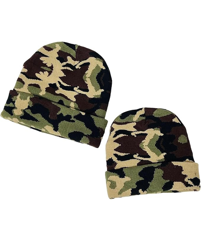 Super Soft Adult & Child Camo Print Winter Knit Beanie Set