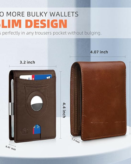 Zitahli Men's Wallets Airtag Holder Slim Rfid Leather with Gift Box