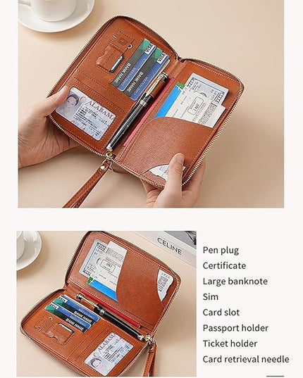 Multi-Functional RFID Passport Wallet Set, Blocking Passport Holder Travel Wallet, Holds Phones, Anti-Theft Protective Case with Multiple Card Pockets for Secure Travel Essentials (Pink)