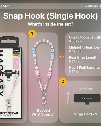MAGEASY Beaded Phone Charm for Women - Cell Phone Wrist Strap with Teather Tab, Designed for iPhone & Android Phones, Keychain, Camera - Heart Fluff