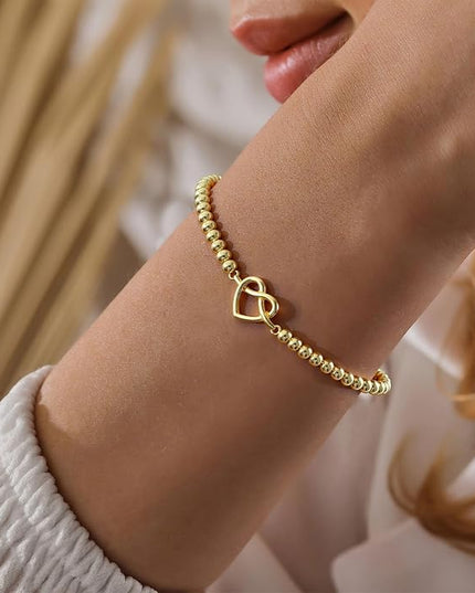 Gold Bracelets for Women 14K Gold Beaded Bracelets Stackable Bracelets for Women Gold Charm Bracelet Non Tarnish Gold Jewelry for Women Trendy