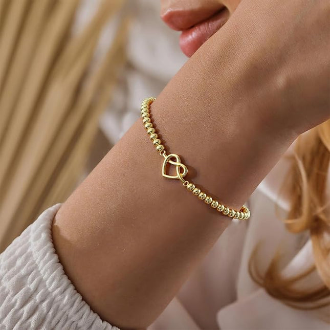 Gold Bracelets for Women 14K Gold Beaded Bracelets Stackable Bracelets for Women Gold Charm Bracelet Non Tarnish Gold Jewelry for Women Trendy