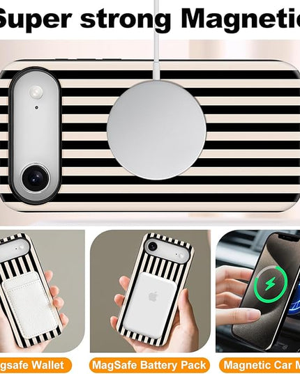 Magnetic for iPhone 17 Air Case Cute Stripes Phone Case, Shockproof Slim TPU and Hard PC Protective Phone Cover Compatible with MagSafe Designed for Women Girls, Black and White