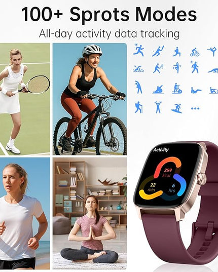 Smart Watches for Women Men with Bluetooth Call & AI Voice, 1.85" HD Fitness Tracker with Heart Rate SpO2 Sleep Monitor, 100+ Sports Modes,Mini Games, IP68 Waterproof Smartwatch for Android iOS Phones