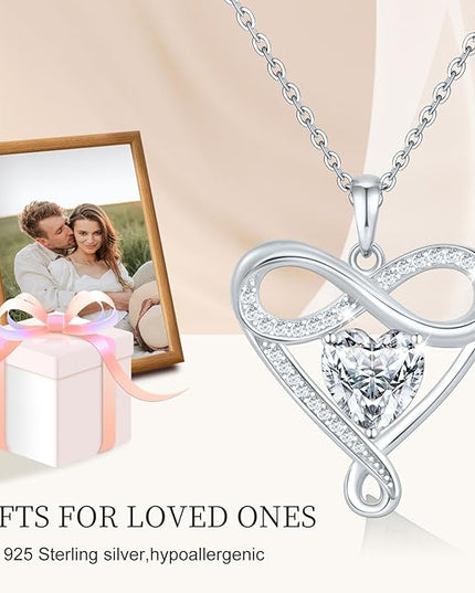 925 Sterling Silver Infinity Necklace - Exquisite Silver Jewelry for Women, Love Heart Necklace for Birthday, Anniversary, Valentine’s Day - Ideal Gift for Girlfriend, Wife, Mom, or Her