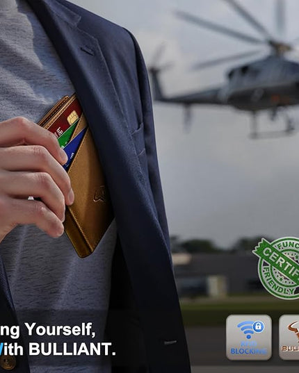 BULLIANT Men Wallet,Top Grain Leather Slim Wallet Magnetic Closure Simplifed Bill Folder RFID Blocking 11Cards