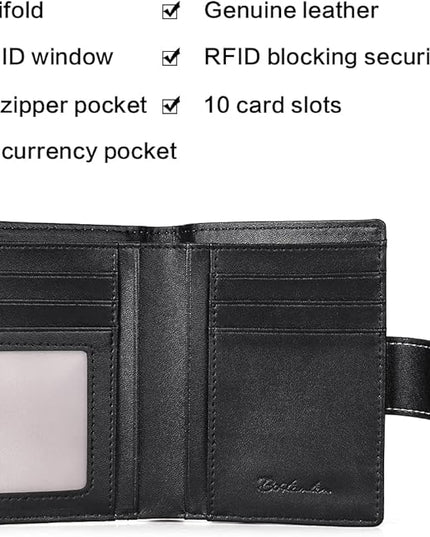 BOSTANTEN Women Leather Wallet RFID Blocking Small Bifold Zipper Pocket Wallet Card Case Purse with ID Window