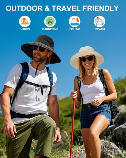 Sun Hats for Women, Wide Brim Waterproof Bucket Hat, Summer Beach Packable Ponytail Hat,UPF 50+ UV Protection