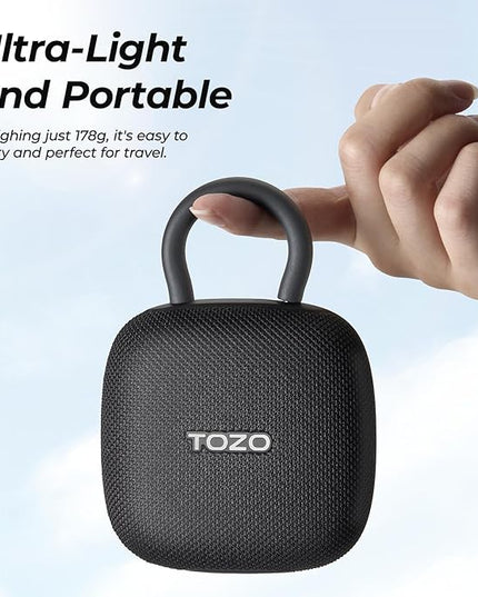 TOZO PE1 Portable Bluetooth Speakers with Adjustable Carabiner, Mini Bluetooth Wireless Shower Speaker with IPX8 Waterproof, 32H Playtime Punchy Bass Audio Speaker for Home, Outdoor and Travel, Black