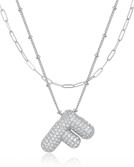 LUCA SMITH Initial Necklaces for Women, Dainty Balloon Bubble Letter, Name Letter Alphabet Pendant Layered Choker Chain Jewelry Gift