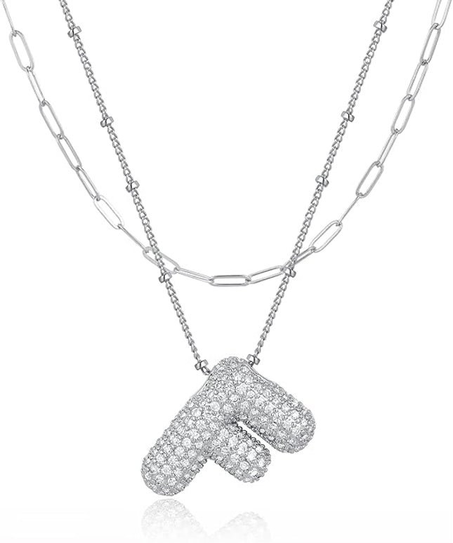 LUCA SMITH Initial Necklaces for Women, Dainty Balloon Bubble Letter, Name Letter Alphabet Pendant Layered Choker Chain Jewelry Gift