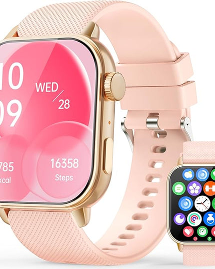 Smart Watches for Men Women, 1.85'' AMOLED HD Fitness Tracker with 100+ Sports Modes, Smartwatches with Bluetooth Call/Heart Rate/Sleep Monitor/Pedometer, IP68 Waterproof Watch for Swimming, Gold