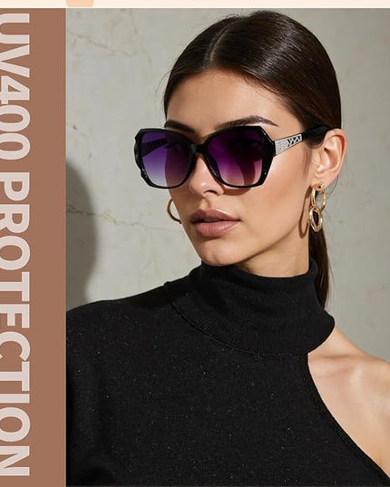 DragonflyDreams 4 Pcs Women Large Sunglasses, UV 400 Glasses Oversized Classic Trend Ladies Sunglasses Sparkling Large Frame