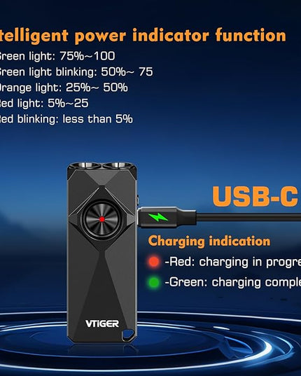 VTIGER K1 Keychain Flashlights, 800 Lumens Portable Flat Little Light,USB Rechargeable Mini Pocket EDC Flashlight with Clip,Compact LED Keyring Lights with Magnet for Everyday Carry,Camping,Emergency