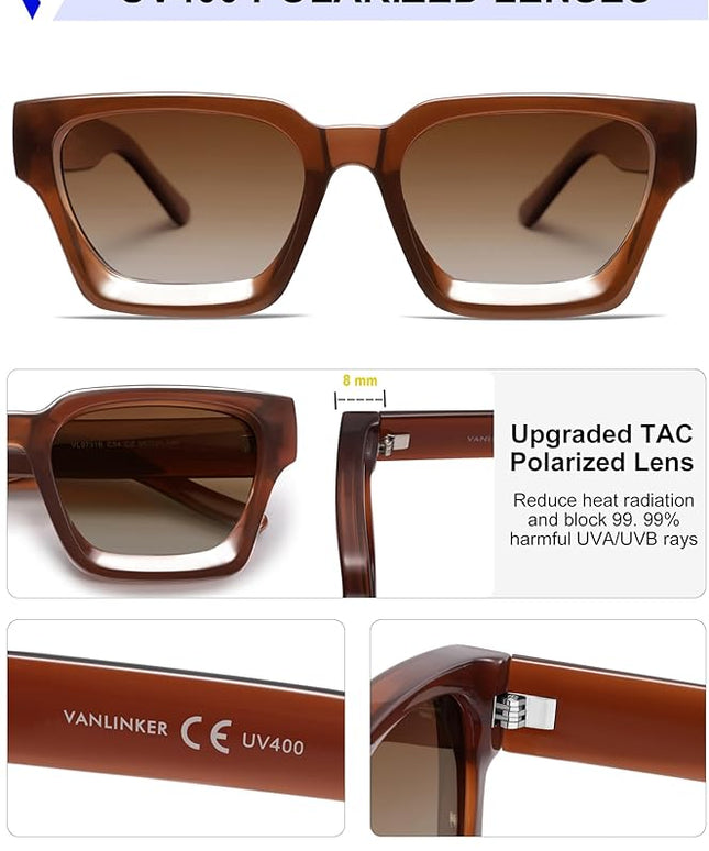 VANLINKER Thick Square Sunglasses for Men Women Retro Chunky Rectangle Shades UV400 Protection VL9731