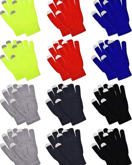 Pangda 12 Pairs Winter Touch Screen Gloves for Men Women Stretch Knitted Texting Gloves Warm Windproof Solid Color Mittens