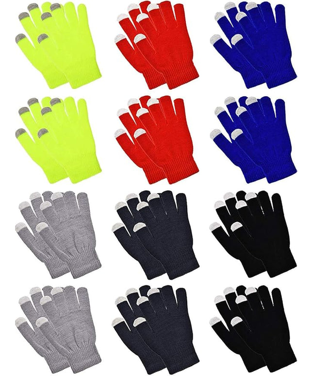 Pangda 12 Pairs Winter Touch Screen Gloves for Men Women Stretch Knitted Texting Gloves Warm Windproof Solid Color Mittens