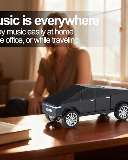 Futuristic Pickup Truck Replica Bluetooth Speaker with LED Display Screen – TWS Stereo, FM, USB/TF Playback, LED Lights, Built-in Mic, Gift for Car Lovers & Tech Fans (Black)