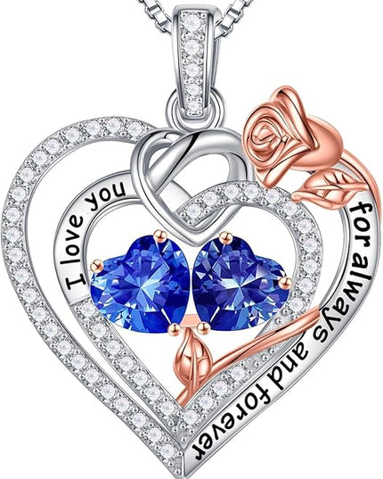 Iefil Christmas Gifts for Wife Women - 925 Sterling Silver Double Birthstone Necklace, Anniversary Birthday Gifts for Women, Jewelry Gift for Wife Girlfriend Mom Her