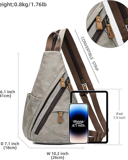 KL928 PU Leather Sling Bag - Small Crossbody Backpack Shoulder Casual Daypack Rucksack for Men Women(Leaden)