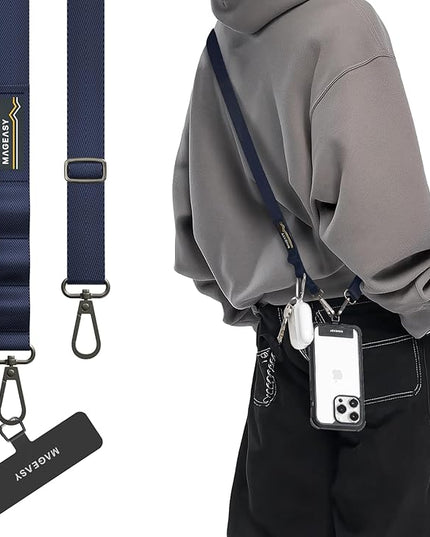 MAGEASY Universal Cell Phone Lanyard Crossbody - Anti-Theft Crossbody Phone Strap for iPhone 16 Pro Max & Most Smartphones, for Men & Women | 20mm (Midnight Blue)