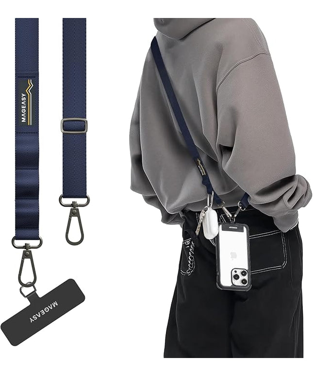 MAGEASY Universal Cell Phone Lanyard Crossbody - Anti-Theft Crossbody Phone Strap for iPhone 16 Pro Max & Most Smartphones, for Men & Women | 20mm (Midnight Blue)