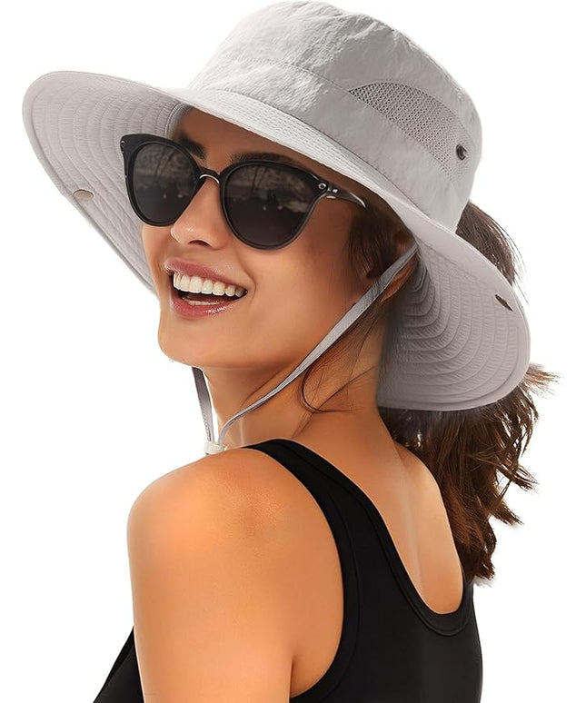 FURTALK Womens Sun Hat with Ponytail Hole Beach Hiking Summer Wide Brim UPF 80+ Outdoor Protection Foldable Bucket Hat