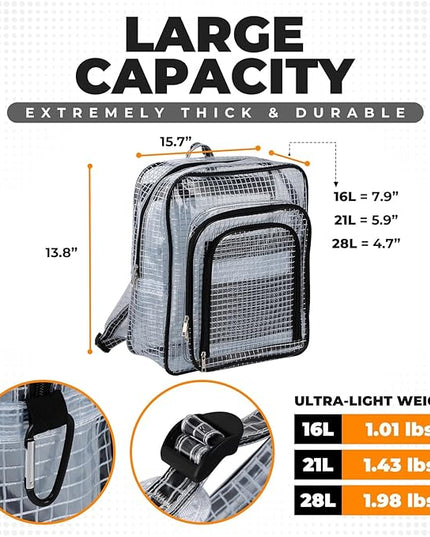 Large Clear Backpack, 15.7 Inches, ESD Anti-Static, Heavy Duty Transparent Cleanroom Tool Bag (White, 28L)
