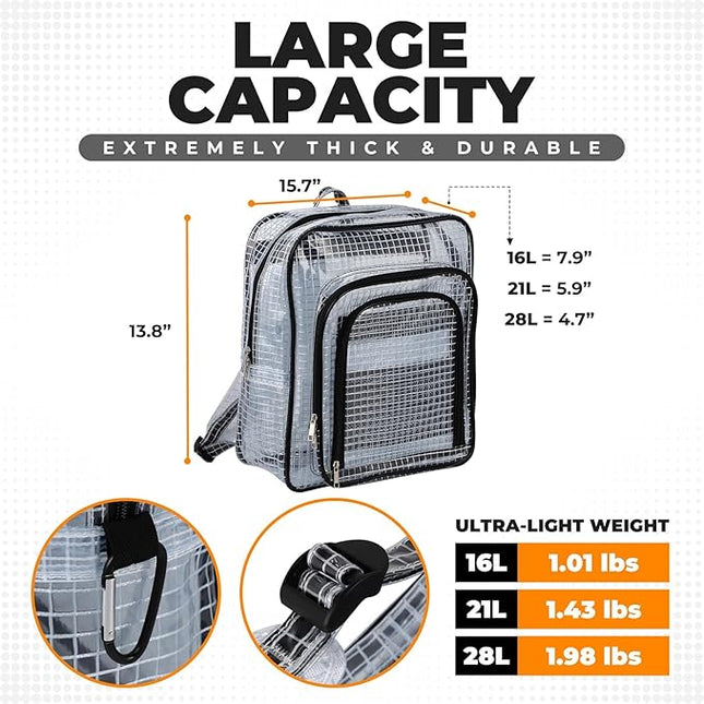 Large Clear Backpack, 15.7 Inches, ESD Anti-Static, Heavy Duty Transparent Cleanroom Tool Bag (White, 28L)