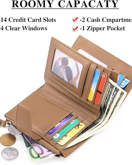 FALAN MULE Small Wallet for Women Leather Bifold Compact RFID Blocking Small Womens Wallet Purse