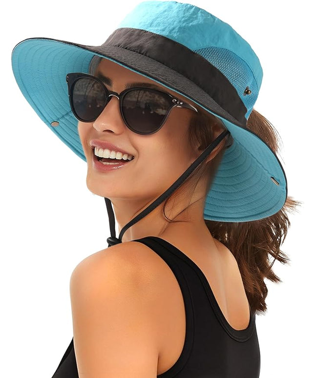FURTALK Womens Sun Hat with Ponytail Hole Beach Hiking Summer Wide Brim UPF 80+ Outdoor Protection Foldable Bucket Hat