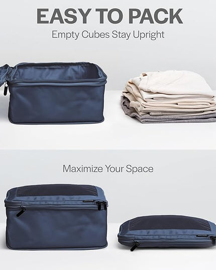 Aerotrunk Compression Packing Cubes for Travel - Luggage Organizer Bags - Double Zipper Packing Cubes for Suitcases (4-Pack, Dark Blue)