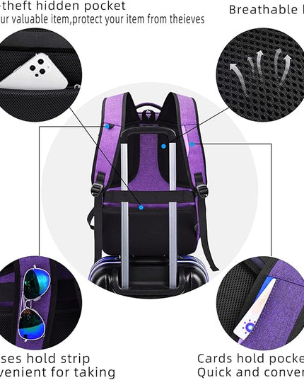 DUSLANG 17 Inch Laptop Backpack for Travel Water Resistant College Backpack for Women Laptop Bag with USB Charging Port Work Backpack,Purple