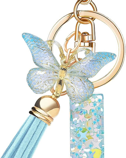 Fashion Alphabet Initial Letter Keychain Tassel Butterfly Pendant Key Ring for Purse Handbags Women Girl