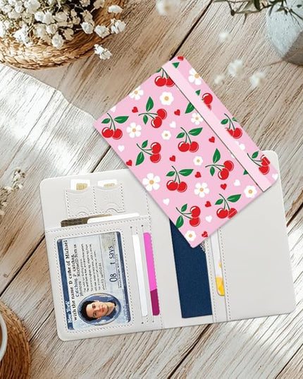 Cherry Passport Holder Cover Cute Flowers Pink Travel Wallet Passport Case with Credit Card Slots for Women Men Travelling Essentials for Flying