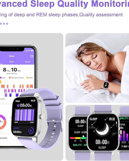 Smart Watch for Men Women Compatible with iPhone Samsung Android Phone 1.69 inch Full Touch Screen IP68 Waterproof Bluetooh Fitness Tracker Heart Rate/Sleep Monitor (Purple)